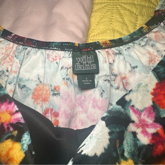 Wild Fable Women's Size M Long Sleeve Floral Velvet Ruched Bodycon Mini Dress - Picture 7 of 7